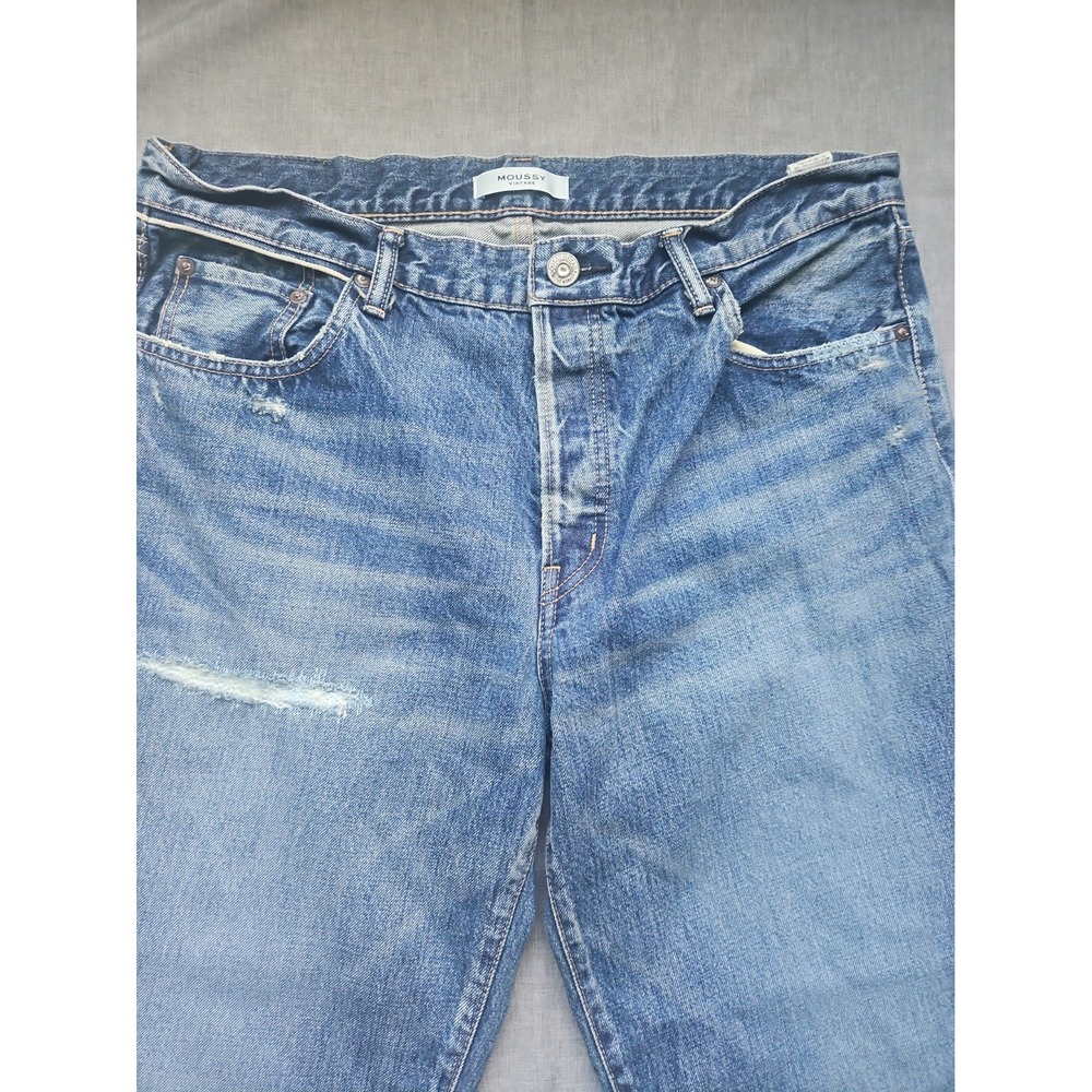 Moussy Vintage Straight Leg Howa Jeans in Blue Women 31 Made Japan $370 - Picture 2 of 16
